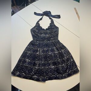B. Darlin junior girl mini halter dress navy silver sparkle hoco formal 5/6